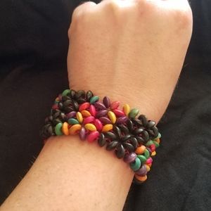 Vintage Wood Beaded Rainbow Bracelet